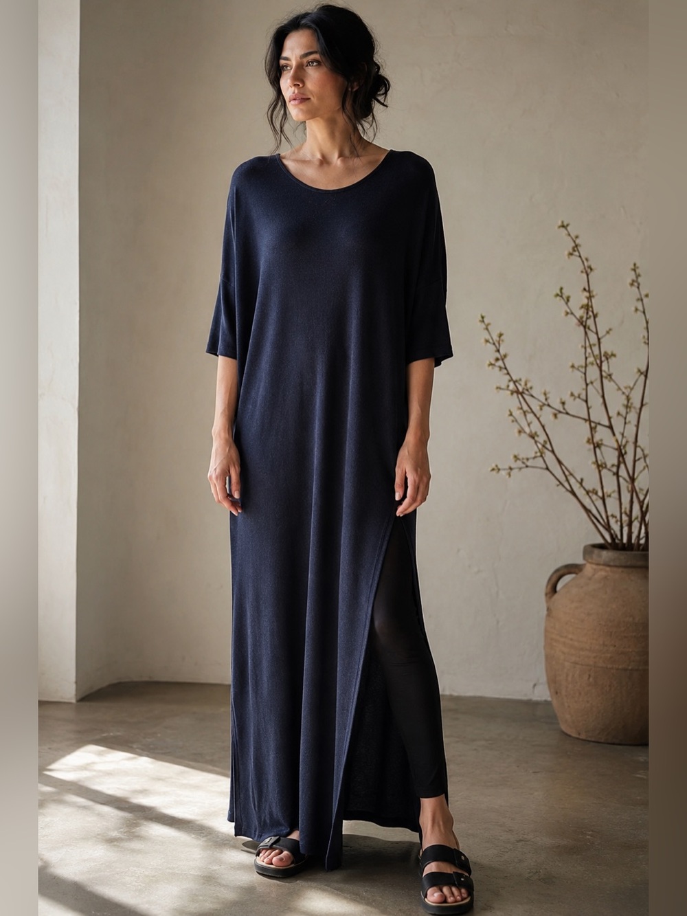 Gilmour Antonella Modal Maxi Tunic Navy Lagenlook Made in Canada